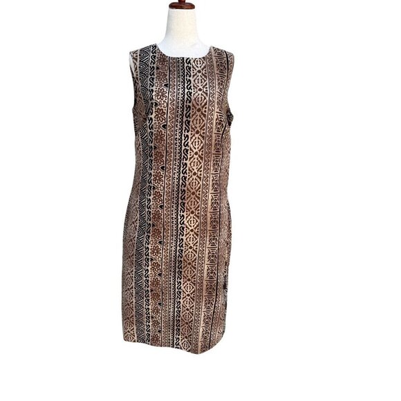 R&K Originals Vintage Sleeveless Brown Tribal Print Button Down Shift Dress 10 - Picture 1 of 8